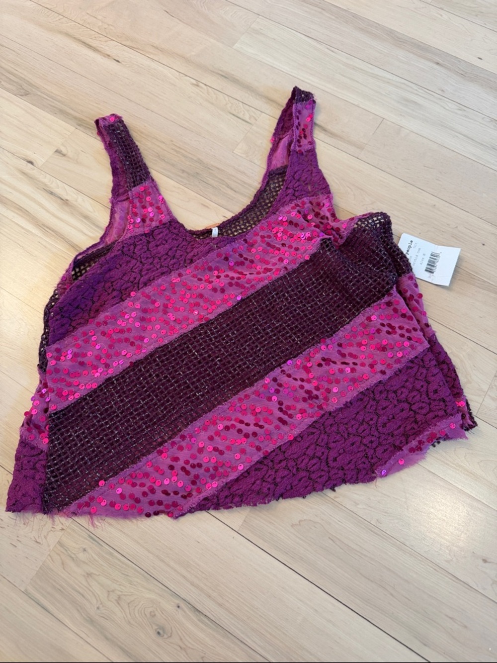 Free People-Sequin Mesh Lace Pieced Fabric Tank Top-Y2K-New-M